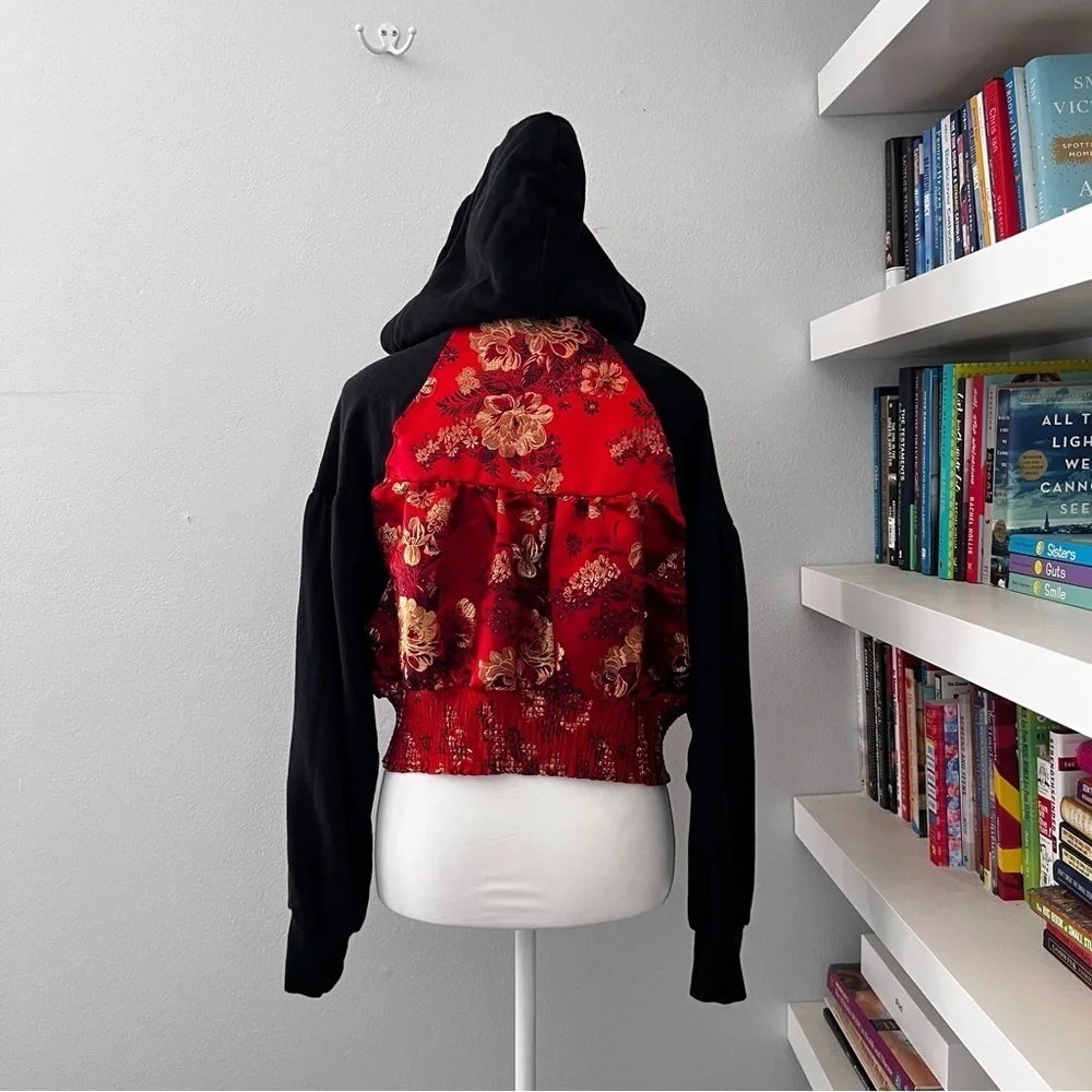 Free People Gabbie Zip Up Hoodie Red Black Sz small
